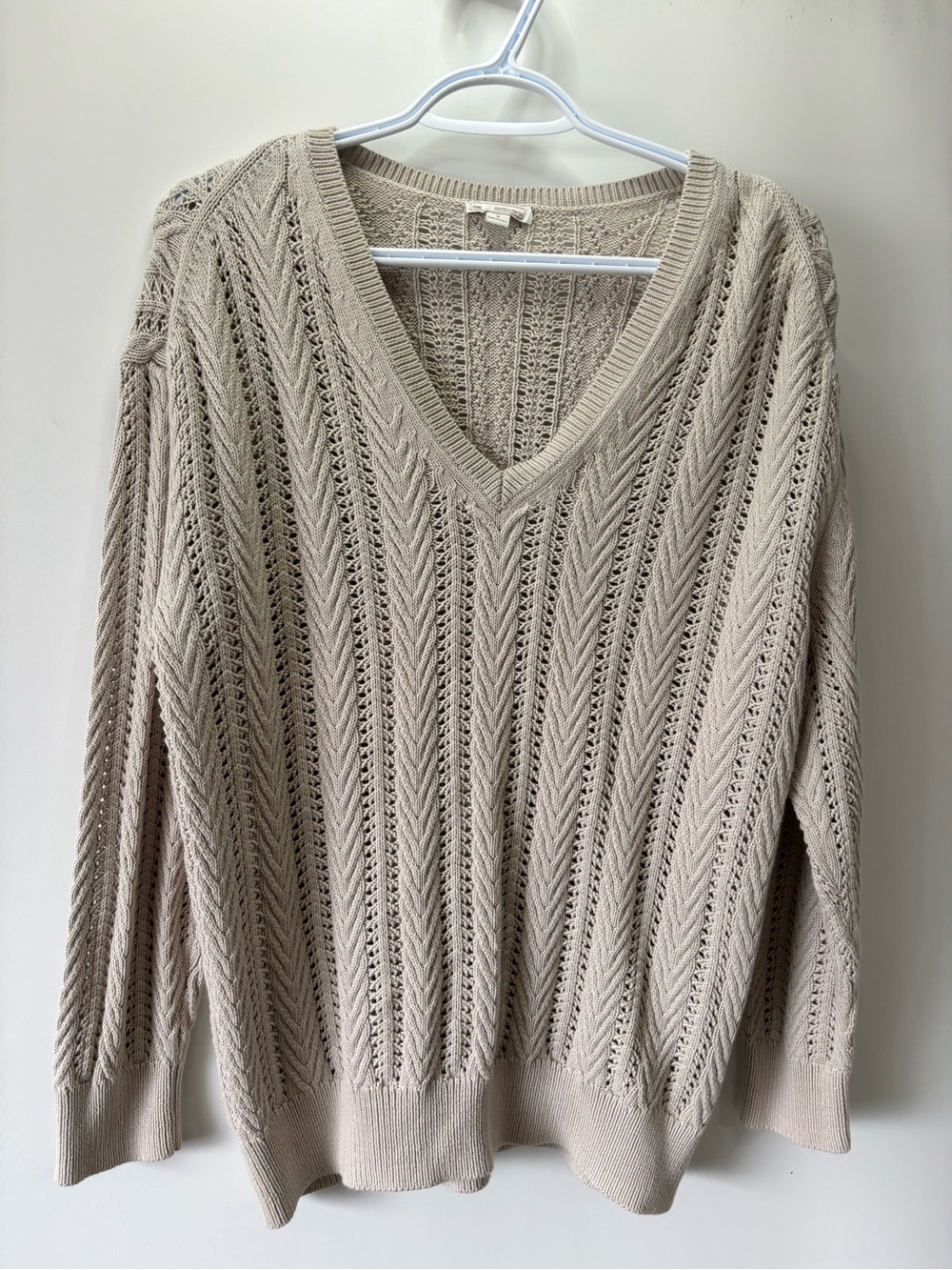GAP V-Neck Open Knit Sweater - Light Beige oversized